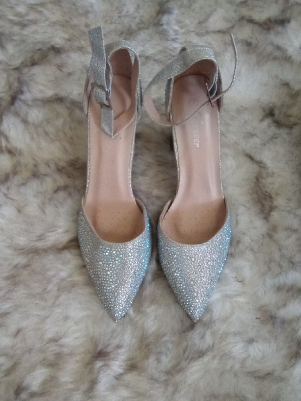 Silver Glitter Pointed Slingback Heels